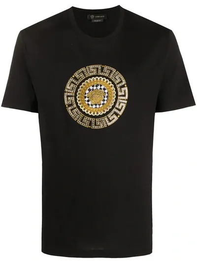 Versace Crystal-embellished T-shirt In Black