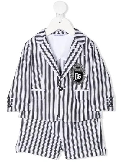 Dolce & Gabbana Babies' Dna Logo Patch Striped Suit In Black