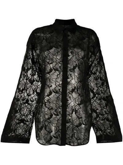 Msgm Oversized Corded Lace Shirt In Black