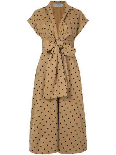 Silvia Tcherassi Rigone Belted Polka-dot Cotton Shirt Dress In Brown