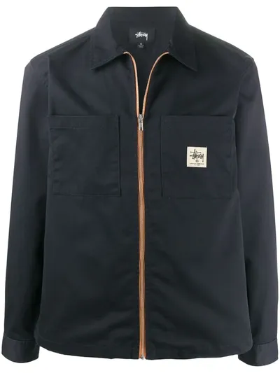 Stussy Logo-patch Zip-up Jacket In Blue