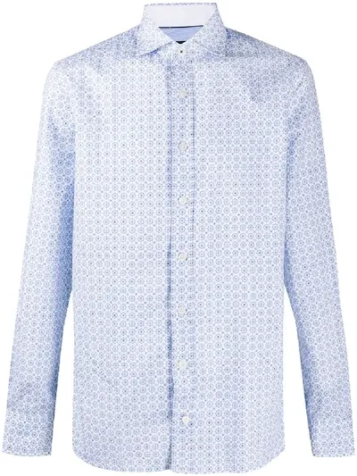 Hackett Tile-print Long Sleeved Shirt In White