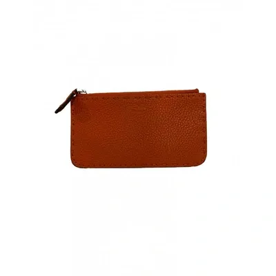 Pre-owned Fendi Leather Card Wallet In Orange