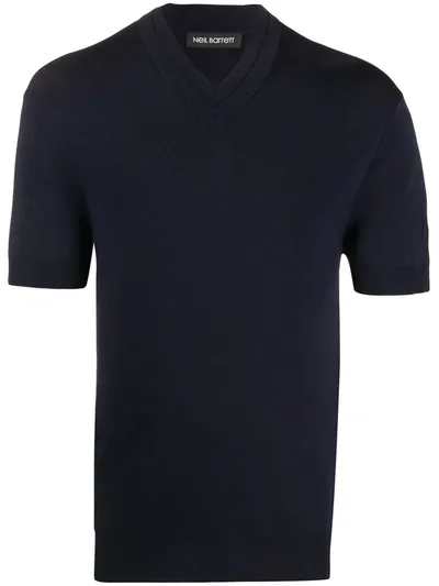 Neil Barrett Knitted V-neck T-shirt In Blue