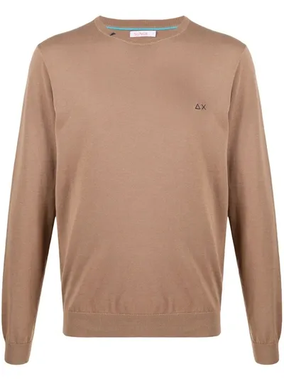 Sun 68 Logo Print Crew Neck Sweatshirt In Neutrals