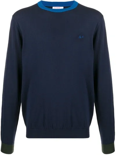 Sun 68 Elbow Patches Crew Neck Sweatshirt In Blue