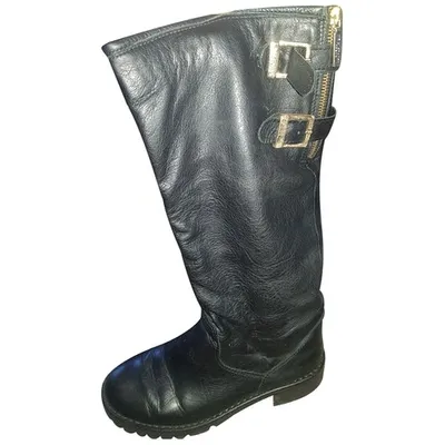 Pre-owned Baldinini Leather Biker Boots In Black