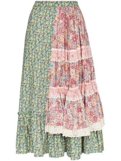 Rentrayage Tiered Patchwork Prairie Skirt In Multicolour