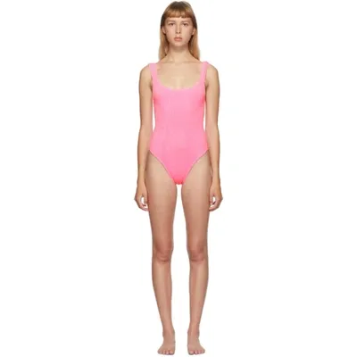 Hunza G + Net Sustain Open-back Seersucker Swimsuit In Bubblegum