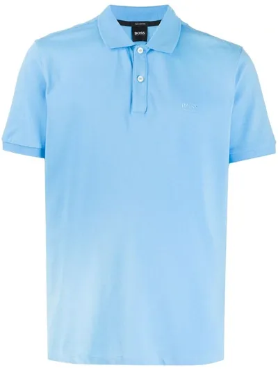 Hugo Boss Logo-embroidered Polo Shirt In Blue