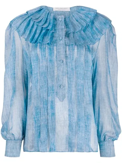 Philosophy Di Lorenzo Serafini Pleat-trimmed Sheer Blouse In Blue