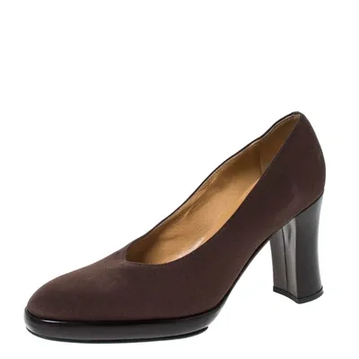 Pre-owned Casadei Brown Fabric Platform Pumps Size 35