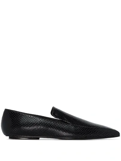 Rosetta Getty Point Toe Snake Embossed Leather Loafers In Black