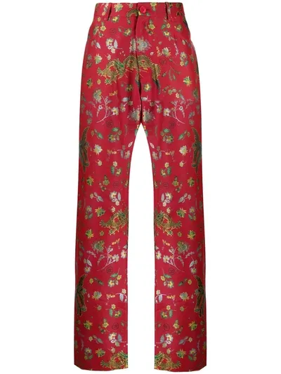 Martinerose Floral Dragon Print Pants Red Bird