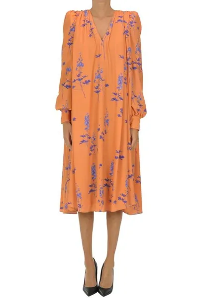 Dries Van Noten Oversized Flower Crepè Dress In Orange