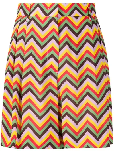 M Missoni Pleated Zig-zag Shorts In Yellow