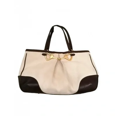 Pre-owned Moschino Leather Handbag In Ecru