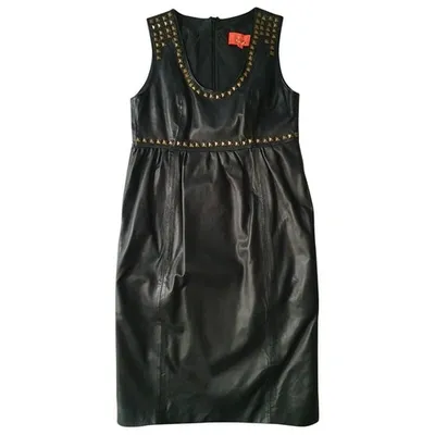 Pre-owned Manoush Leather Mid-length Dress In Black