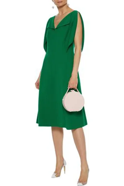 Oscar De La Renta Flared Wool-blend Crepe Dress In Forest Green