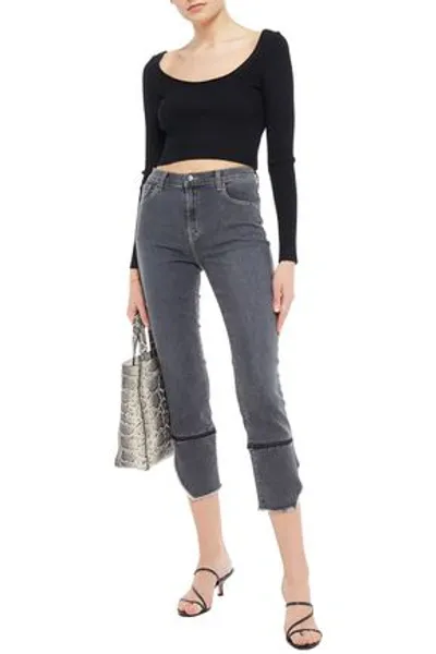 J Brand Ruby Cropped Frayed High-rise Skinny Jeans In Anthracite