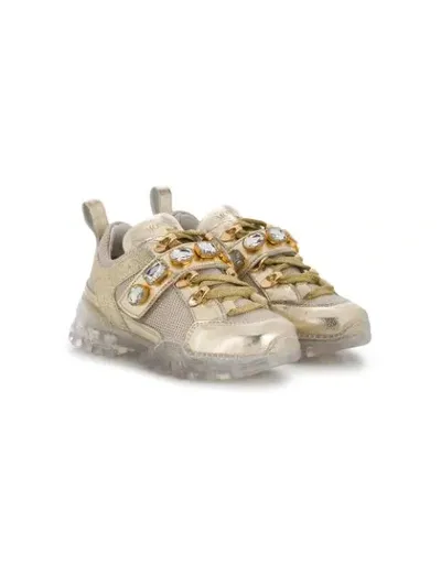 Monnalisa Kids' Gem-embellished Low-top Sneakers In Gold