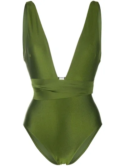 Zimmermann Empire Tie Waist Swimsuit In Green