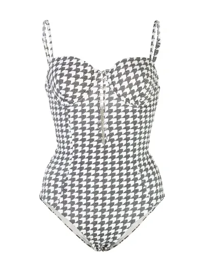 Onia Diana Houndstooth Textured Swimsuit In Black