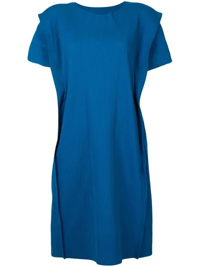 Issey Miyake Tuck Apoc Dress In Blue