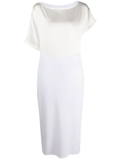 Malo Asymmetric Sleeves Panelled Dress In White