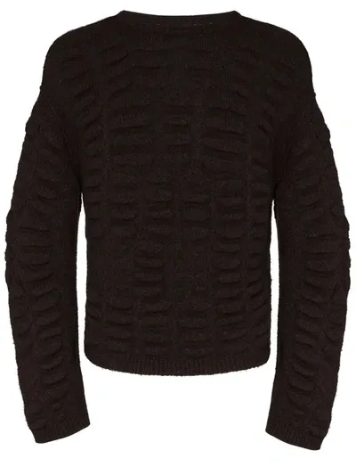 Rick Owens Textured Knit Crew Neck Sweater In Brown