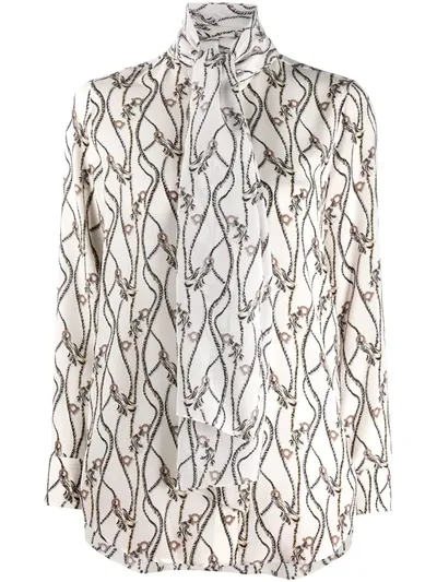 Ferragamo Printed Silk Crepe De Chine Shirt In White