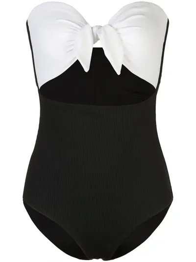 Onia Marie Strapless Tie-front Ribbed Swimsuit In Black