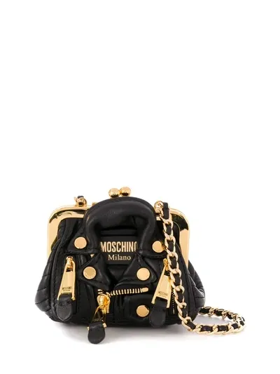 Moschino Mini Biker Jacket Leather Shoulder Bag In Yellow