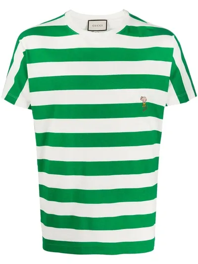 Gucci Logo Detail Striped Cotton T-shirt In Green