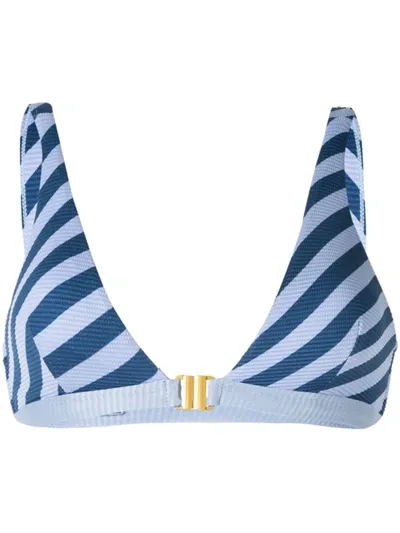 Duskii Striped Stretch-piqué Triangle Bikini Top In Blue