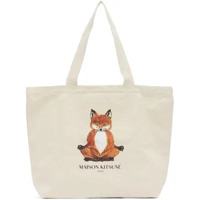 Maison Kitsuné Off-white Yoga Lotus Fox Tote In Ecru