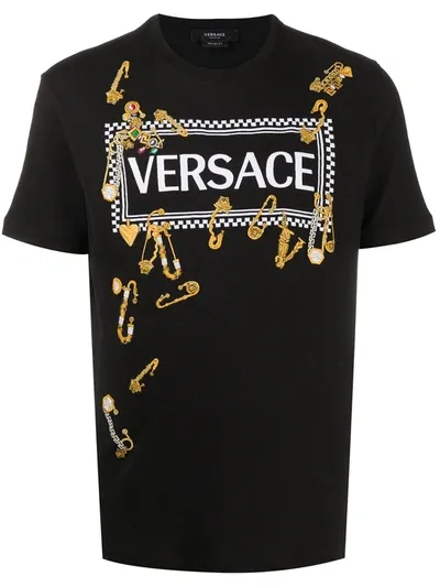 Versace Safety Pin Print T-shirt In Black