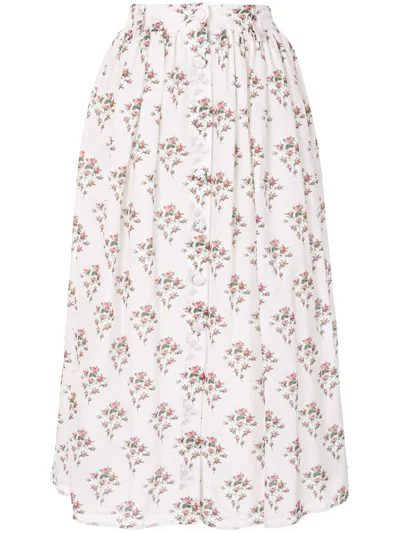 Brock Collection High-rise Floral-print Cotton-blend Skirt In White