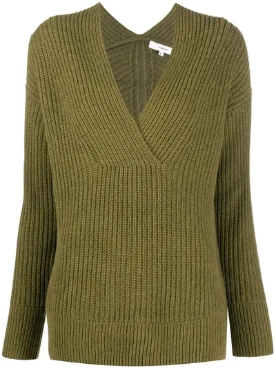 Vince Knitted V-neck Jumper In Green