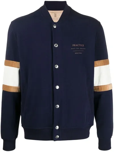 Brunello Cucinelli Colour-block Bomber Jacket In Blue