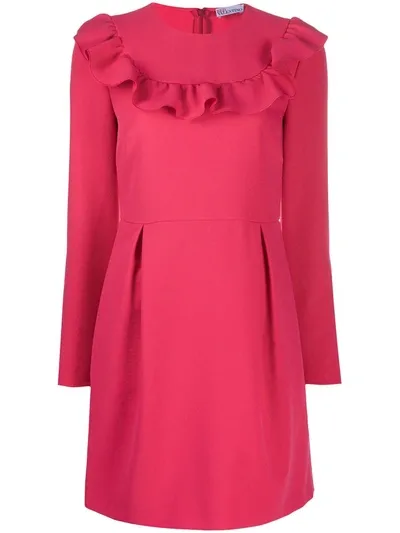 Red Valentino Ruffle-detail Long-sleeve Dress In Pink