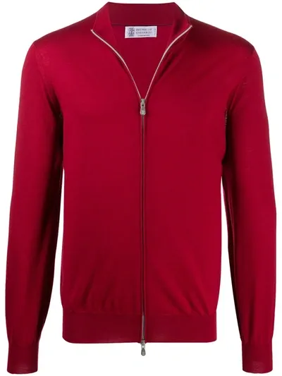 Brunello Cucinelli Plain Zip-up Cardigan In Red