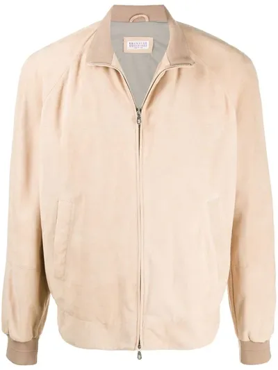 Brunello Cucinelli Zipped Bomber Jacket In Neutrals