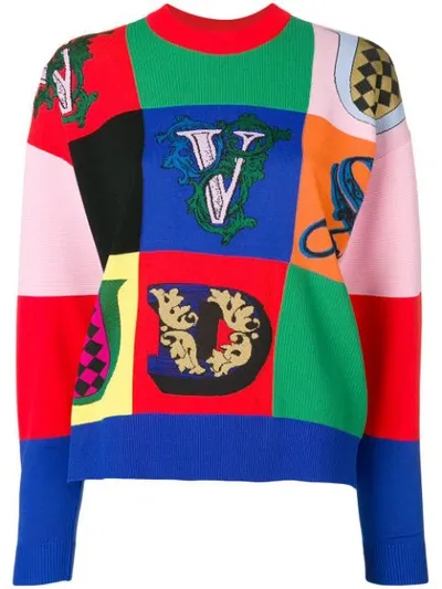 Versace Printed Rib Knit Sweater In Multicolour