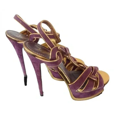 Pre-owned Saint Laurent Tribute Sandals In Purple