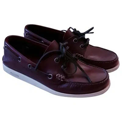 Pre-owned Church's Leather Flats In Burgundy