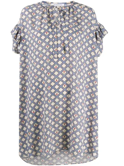 Vivetta Geometric-print Ruffled-sleeve Dress In Blue