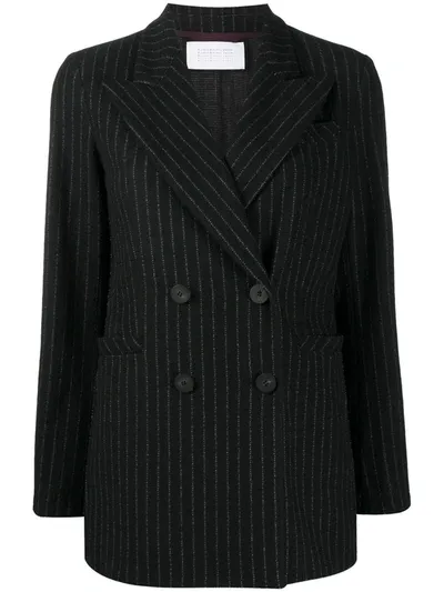 Harris Wharf London Pinstripe Double-breasted Blazer In Black