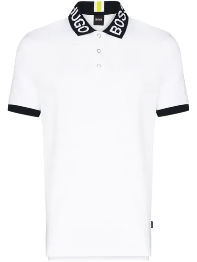 Hugo Logo Collar Cotton Polo Shirt In Black