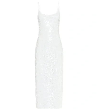 Galvan Mykonos Sequined Metallic Tulle Midi Dress In White